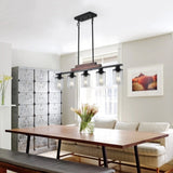 Farmhouse Industrial 5-Light Kitchen Island Pendant Light, Metal Wood Chandelier with Clear Glass W1340P206717