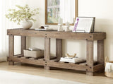 U_Style 62.9" Vintage Entryway Table - Fir Solid Wood with Natural Grain, 6 Reinforced Legs & 4.5" N711P289135O