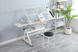 WHITE adjustable tempered glass drafting printing table with chair W347119824