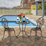 European Style Cast Aluminum Outdoor 3 Piece Tulip Bistro Set of Table and Chairs Bronze 34751352