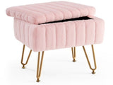 Square Ottoman with Storage, Makeup Cute Soft Small Footstool, Modern Style Faux Fur Seat with 4 11514670