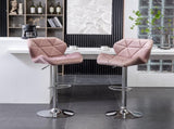 Breni Velvet Diamond Tufted Swivel Adjustable Height Barstool, Set of 2, Mauve T2574P164872
