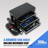 3-Drawer Tool Chest Rolling Mechanic Seat with Tool Trays,350lbs Max Weight Capacity,Black W2660P276699