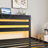Twin Size Bed Frame Heavy Duty Platform Bed Frame with Headboard, USB Charging Station, LED Bed, No W840P209905