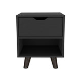 Crail Nightstand with 1 Open Storage Shelf, 1 Drawer and Wooden Legs B070P188873