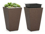 Set of 2 Rattan Planters with Removable Inner Pots, Metal Frame Adjustable Foot Pads for Garde 82335857