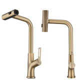Brushed Gold Kitchen waterfall faucet with down sprayer, single handle kitchen sink faucet with W1217P146514