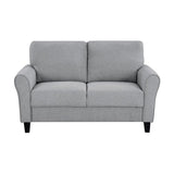 Modern 1pc Loveseat Dark Gray Textured Fabric Upholstered Rounded Arms Attached Cushions B01156448