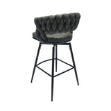 28" Technical Leather Woven Bar Stool Set of 2,Black legs Barstools No Adjustable Kitchen Island 40400662