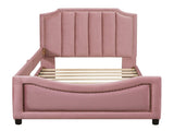 Twin Size Upholstered Daybed with Classic Stripe Shaped Headboard, Pink WF308905AAH