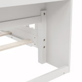 Full Pine Wood Bed with Bookcase Headboard ,LED Motion Sensor Light, Bed Guardrails,White W504P277600