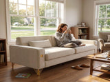 FX-P18-BEModern Beige Sofa Couch for Living Room, 85.83" Upholstered 3-Seater Sofa with Metal W57649843