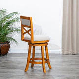 30" Bar Height X-Back Swivel Stool, Natural Finish, Beige Fabric Seat B04660717