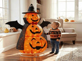 5 ft Lighted 3-Tier Pop-Up Pumpkin Halloween Decoration with Witch Hat, Cape, Bat Wings and 130 Warm 74132199