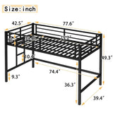 Twin Size Metal Loft Bed, Loft Bed with Easy Climbing Ladder and Guardrails for Kids, Black W1580P309651