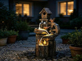 Outdoor Garden Water Fountain 3-Tier Cascading Waterfall with LED Lights, Water Wheel & Birdhouse 43826815