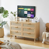 Bedroom dresser, 6 Double Dresser with rattan drawers, wood chest of drawers for kids living W1162P190401