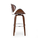 30" Mid-Century Modern Upholstered Swivel Barstool, Midnight Black, Walnut 67493.00PUMDNT