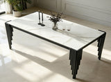 Modern 49" Rectangular Dining Table, White Marble-Look MDF Top with Black Metal Legs, Space-Saving W5123P548853