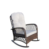 Outdoor Wicker Rocking Chair with Wide Seat, Thick, Soft Cushion, Rattan Rocker w/Steel Frame, High W209P268007