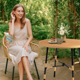 Patio Round Dining Table with Umbrella Hole, Outdoor Rattan Dining Table for Patio, Backyard, 47965172