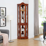 Corner Curio Cabinet with Lights, Adjustable Tempered Glass Shelves, Mirrored Back, Display W1693P171662