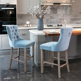 Contemporary Velvet Upholstered Barstools with Button Tufted Decoration and Wooden Legs, and Chrome W1143P177582