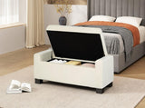 50" Ottoman Bench in Textured Fabric, Rectangular Design with Hinged Lid for Seating, Footrest, and 74862.00WHTTEX
