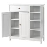 Double-Door Bathroom Cabinet with 2, Adjustable Panels, 1 Drawer and 3 Side Shelves, White 21280126