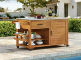 43.3" Outdoor Kitchen Island, Solid Fir Wood Grill with Stainless Steel Top, Rolling Bar N717P508001A