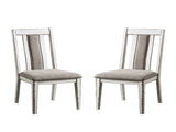 Set of 2 Upholstered Side Chairs in Weathered White and Warm Gray Finish B016P156291