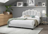 ZNTS White 1pc Queen Size Bed Wool Fabric Floral Design Headboard w LED Fully Upholstered Platform B011P238976