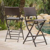 ZNTS Outdoor Wicker Barstools Faux Rattan Patio Bar Stools Foldable Chair, Multibrown, Set of 2 59958.00MBN