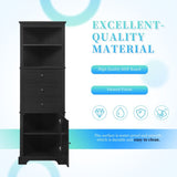 Black Triangle Tall Cabinet with 3 Drawers and Adjustable Shelves for Bathroom, Kitchen or Living N725P247409B