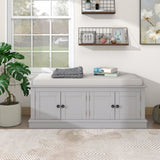 Storage Bench with 4 Doors and Adjustable Shelves, Shoe Bench with Removable Cushion for Living 19070273