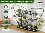 6-Tier Butterfly Shape Metal Plant Stand 2-Pack with Hanging Hooks Adjustable Foot Pads Black 65197727