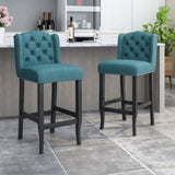 Vienna Contemporary Fabric Tufted Wingback 31 Inch Counter Stools, Set of 2, Teal and Dark Brown 64856.00T