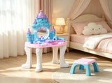 Multicolor Girls Vanity Set Castle Design Makeup Table with Mirror, Stool, Light, Music for 3-6 04051526