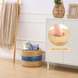 Handmade Woven Foot Stool Natural Water Hyacinth Ottoman for Home Decor & Seating Blue 25287887