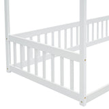 ZNTS Twin Size Canopy Frame Floor Bed with Fence, Guardrails,White W504P143278