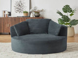 Compressible Corduroy Round Chair with Cushioned Backrest - Modern Comfort Seating for Living W2339P461273
