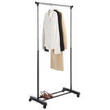 ZNTS Single-bar Vertical & Horizontal Stretching Stand Clothes Rack with Shoe Shelf YJ-01 Black & Silver 62194653