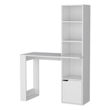 White Computer Desk with 4-Tier Bookcase and 1-Door Cabinet B062111728