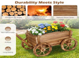 Vintage Wood Flower Pot Stand Wagon Cart with Drainage Hole 44LBS Capacity for Indoor Outdoo 35797898