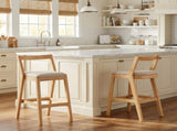 Jasper Indoor Rubberwood Barstool, Natural Finished and Beige Upholstery, Set of 2 N775P336213N