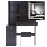 37" Middle Size Left Bedside Cabinet Vanity Table Cushioned Stool Dresser Set, 2 AC2 USB Socket, W936P224320