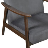Mid-Century Modern Design 1pc Accent Chair Dark Gray Velvet Upholstery Dark Walnut Finish Wood, B011P256602