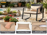 3-Piece Outdoor Wicker Rocking Chair Set, Patio Conversation Furniture with Tempered Glass Side 98968869
