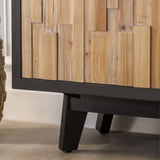 Modern Wooden 4-Door Storage Cabinet with Textured Geometric Design - Natural Wood Door W2729P198997
