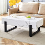 47.2"x23.6" Black and White Minimalist MDF Marble-Patterned Coffee Table.White marble pattern W1151P205767